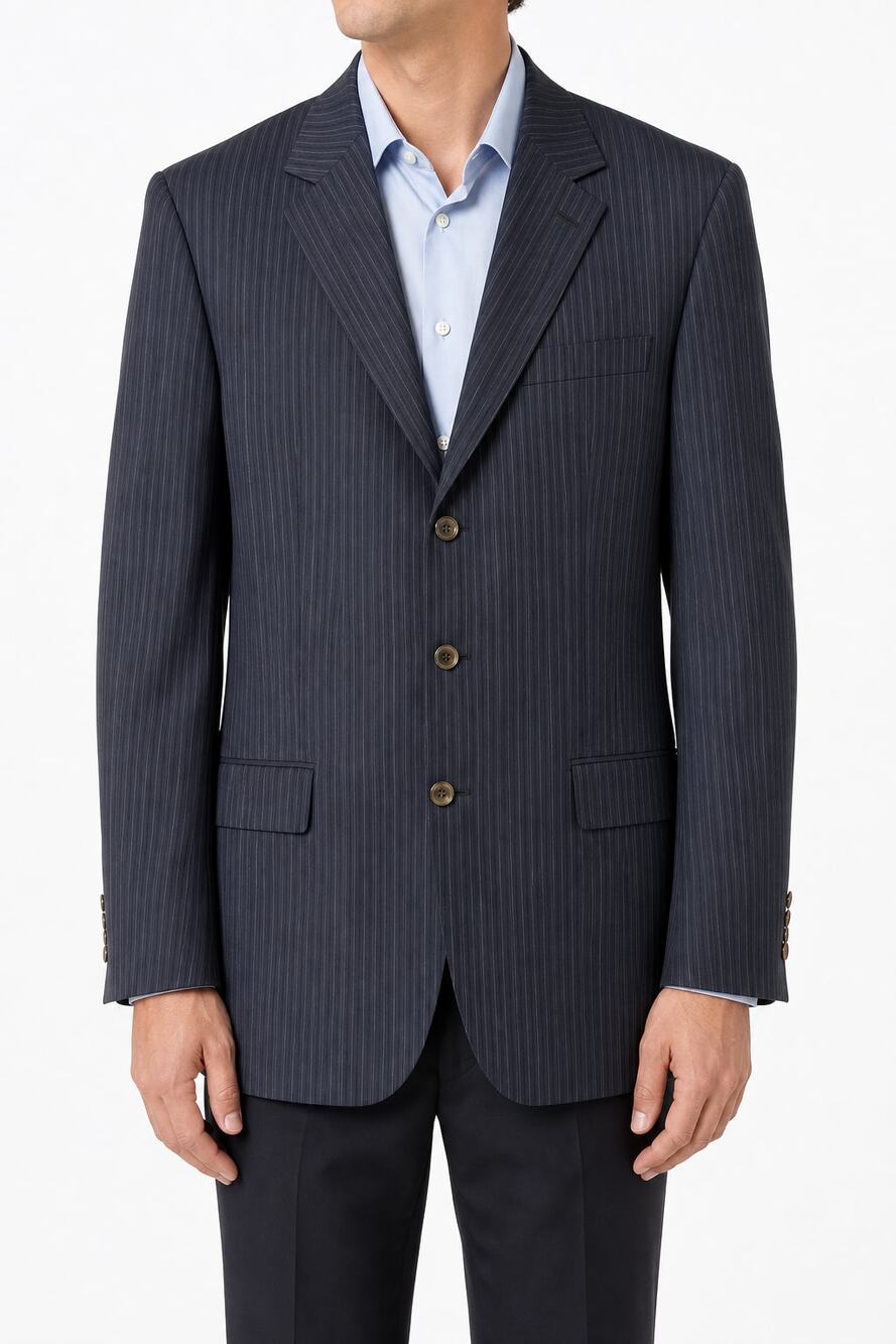 BOSS Hugo Boss Mens Rossolini Navy Pinstripe 3-Button Sport Coat Blazer Size 48L